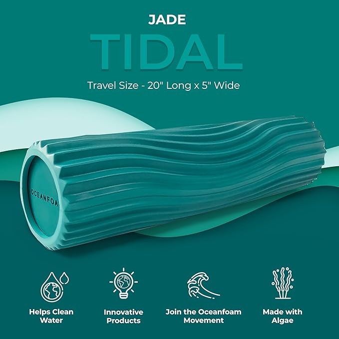 Oceanfoam Tidal Roller - Jade - Muscle Massage Foam Roller for Back Pain & Stretching - Firm and Ergonomic Wide Wave Textured - Yoga, Athletics, & Wellness - Full Size, 20" x 5"-Ruum Studio Home