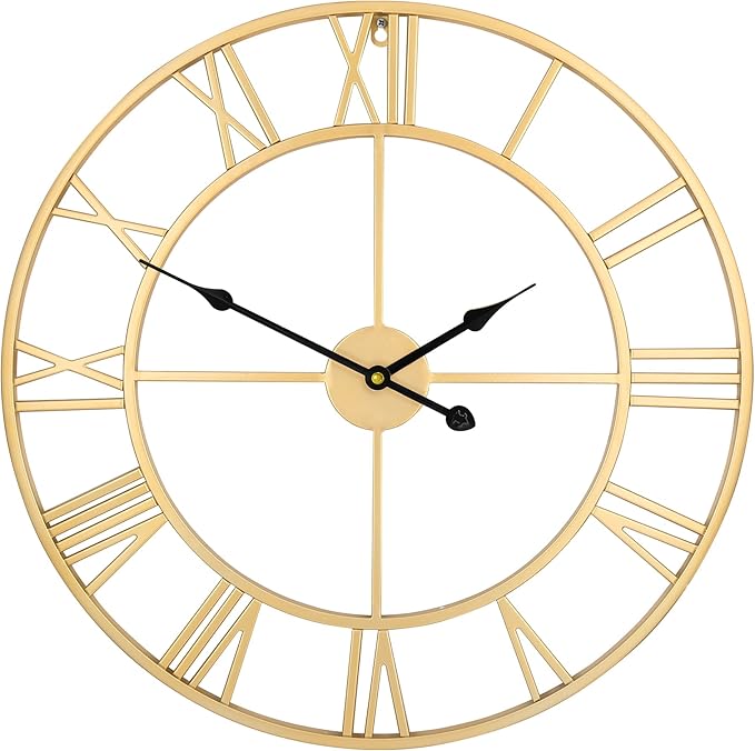 LEIKE Large Modern Wall Clocks,18" Gold Metal,Rustic,Round,Silent Non Ticking,Battery Operated Roman Numerals Clock for Living Room/Bedroom/Kitchen Wall Decor-(Gold, 47cm)-Ruum Studio Home