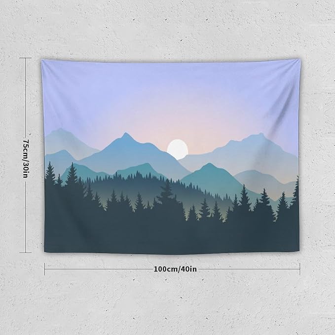 HZOHNAGO Mountain Tapestry Forest Mountain Sunrise Pattern Printed Wall Tapestry Wall Hanging for Bedroom Living Room Dorm 40" W x 30" H-Ruum Studio Home