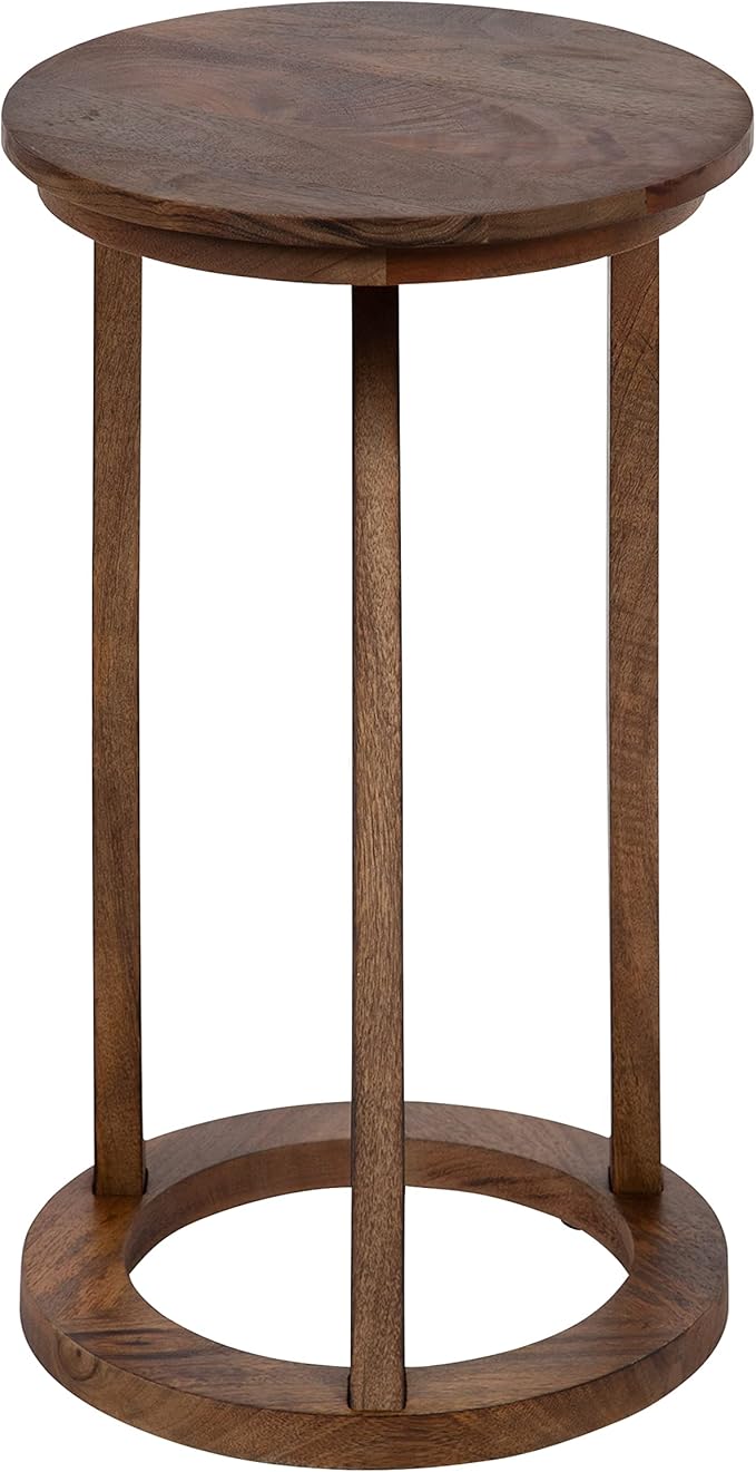 Kate and Laurel Aja Modern Side Table; 15 x 15 x 23; Walnut Brown; Decorative Modern Geometric Wood Bedroom Nightstand Table with Round Tabletop and Unique Slanted Legs-Ruum Studio Home