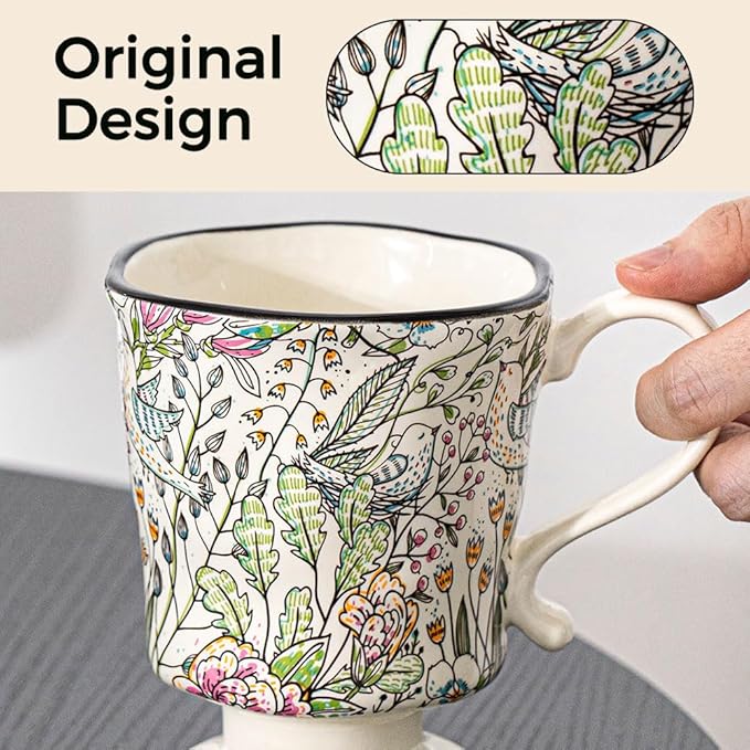 360ml -12.17oz Painted Garden floral Ceramic Mug - Cute Espresso Latte Shot Cup - Gift for Women, Dishwasher Safe-Ruum Studio Home
