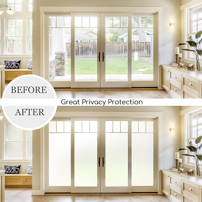 HIDBEA Frosted Window Privacy Film Heat Control UV Blocking, Static Cling Non-Adhesive Reusable Door coverings for Bathroom Home Office (White Frosted 23.6 Inch x 6.5 Feet)-Ruum Studio Home