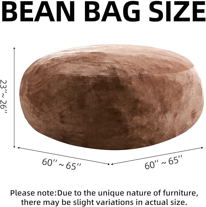 Bean Bag Chair 5Ft, Memory Foam Filled, Large Beanbag Chairs for Adults and Teens, Soft Sofa with Removable Flannel Cover, Round Couch for Living Room Bedroom College Dorm (Coffee, 5FT-60×60"×24")-Ruum Studio Home