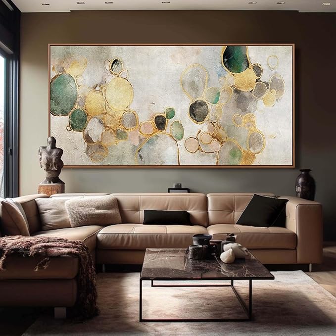 YJYart Circle Canvas Wall Decor Green and Gold Wall Art Posters Abstract Wall Decorations 36"x70" Home Decor for Bedroom Living Room-Ruum Studio Home