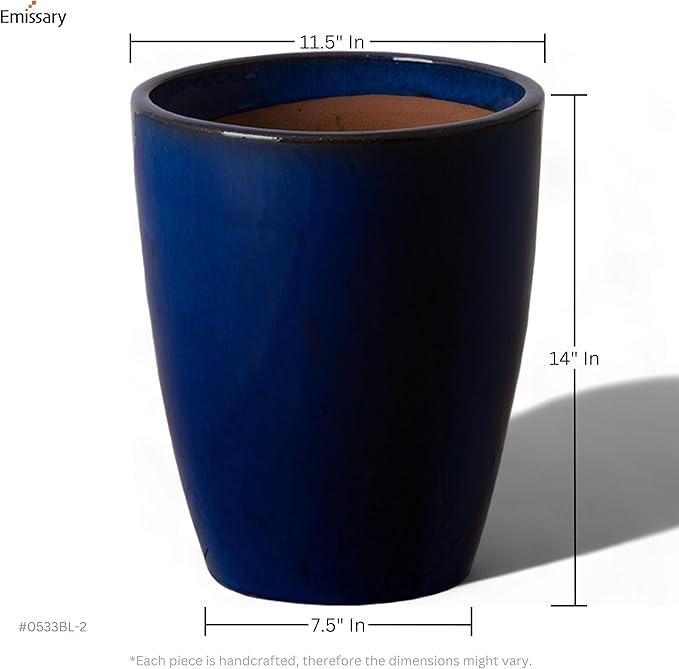 Emissary Home and Garden Bullet 11.5 in. Blue Ceramic Round Planter (11.5 in. L x 11.5 in. W x 14 in. H) with Drainage Hole-Ruum Studio Home