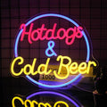 Hot Dogs and Cold Beer Neon Sign for Wall Decor Dimmable Bar Neon Light Sign Colorful LED Neon Signs Beer Neon Light Wall Art LED Sign for Bar Restaurant Shop Food Court Party Decor-Ruum Studio Home