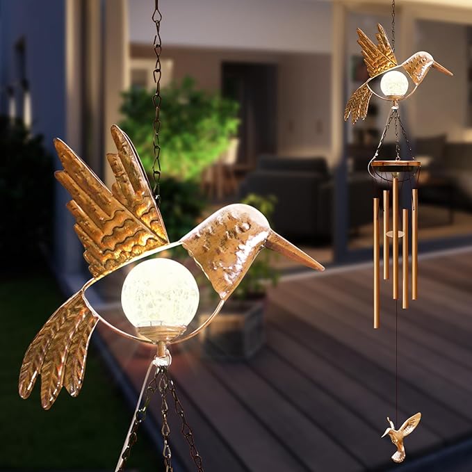 Wind Chimes Outdoor Indoor Decor: Birthday Gifts for Mom Grandma - Outside Lights for Garden Yard Patio Porch (Hummingbird)-Ruum Studio Home