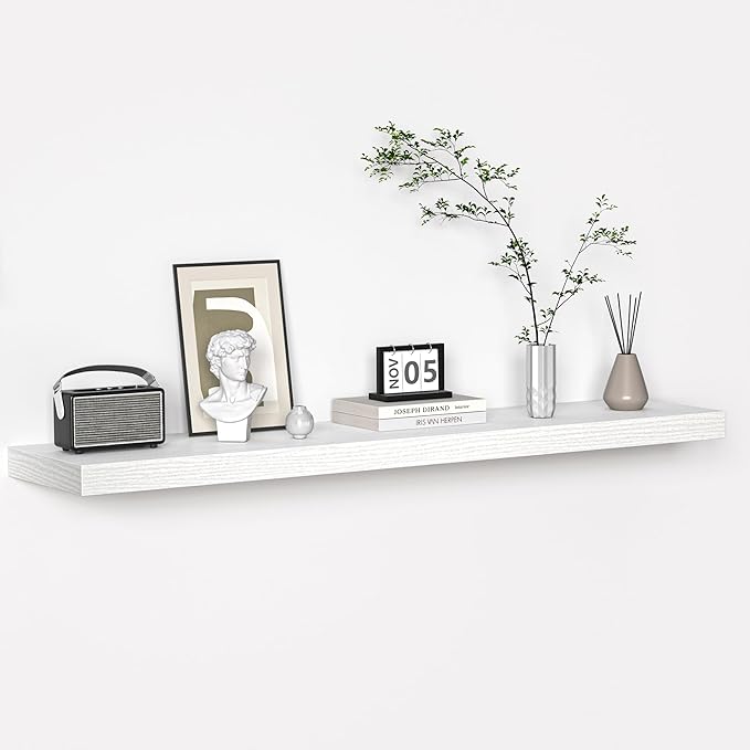 Floating Shelves - 10.3 Inch Deep Wall Shelf for Decor & Storage - Wall Mounted Display Shelving with Invisible Heavy-Duty Metal Bracket - 48" W x 10.3" D x 1.8" H - Set of 1 - Rustic White-Ruum Studio Home