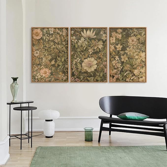 SIGNINART Vintage Floral Framed Canvas Wall Art Set of 3, Mid Century Modern Wildflower Wall Decor, Neutral Botanical Artwork, Retro Plant Art Prints for Bedroom, Living Room, Office 16"x24"-Ruum Studio Home