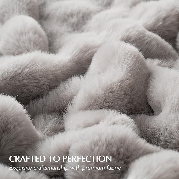 EVERGRACE Ultra Soft Luxury Fluffy Ridgeline Faux Rabbit Fur Throw Blanket, Thick Warm Fuzzy Blankets for Winter, Cozy Plush Reversible Blanket for Couch, Bed, Sofa, Taupe, 80x90 Inches, 870 GSM-Ruum Studio Home