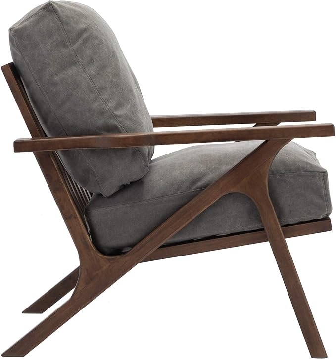 Wahson Mid Century Chair, Upholstered Accent Armchair, with Wood Frame and Canvas Cushions, Leisure Slipper Chair for Living Room/Bedroom, Grey-Ruum Studio Home