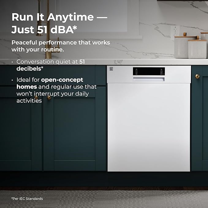 Kenmore 24" Built-in Stainless Steel Tub Dishwasher SmartWash, UltraWash, SmartDry Plus, MoreSpace Adjustable Rack and Leak Detect, Energy Star Certified, White-Ruum Studio Home