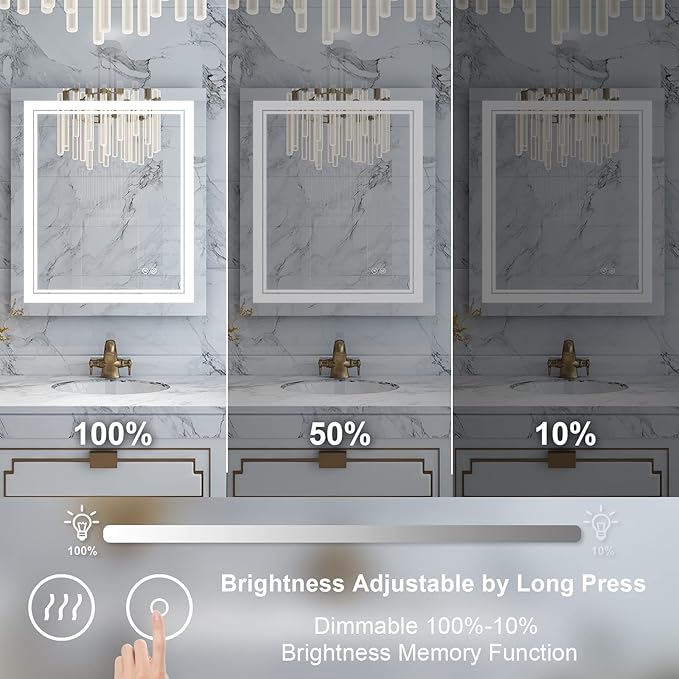 WELLFOR LED Bathroom Vanity Mirror 20 x 28 Inch, Lighted Anti-Fog Dimmable Mirror, IP44 Waterproof Wall Mounted Makeup Mirror, Packed with US Standard Plug and Touch Switch, (Horizontal/Vertical)-Ruum Studio Home