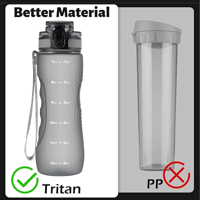 OLDLEY 25 oz Water Bottle, Motivational Water Bottle with Time Marker, Sports Water Bottle With Strap, Leakproof & BPA Free Large Water Bottles for School, Gym, Travel, Outdoor, Tritan,Gray-Ruum Studio Home