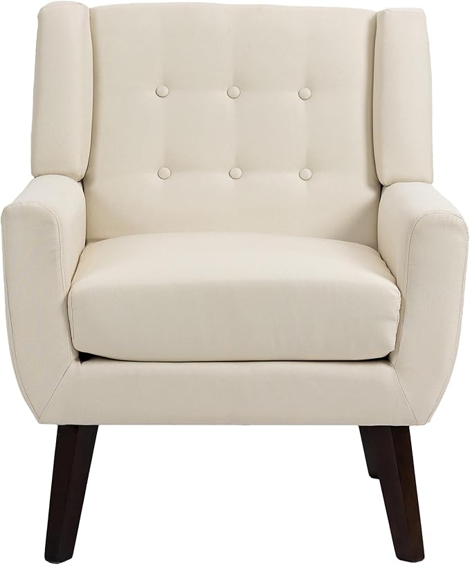 UIXE Accent Chair, Modern Upholstered Armchair in Fabric for Living Room, Comfy Club Arm Chairs Single Sofa Button Tufted Bedroom Reading Seat - White, Set of 1-Ruum Studio Home