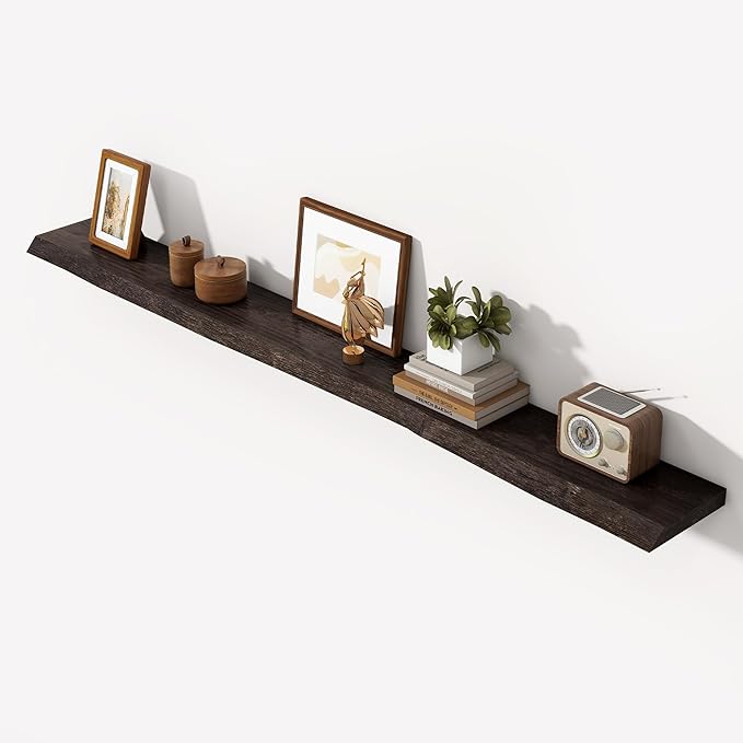 Axeman 72 inch Extra Long Floating Shelves for Wall - 8'' D Live Edge Rustic Solid Elm Wood Floating Shelves Wall Mounted, Wall Shelves with Invisible Bracket for Living Room Bedroom Kitchen, Walnut-Ruum Studio Home