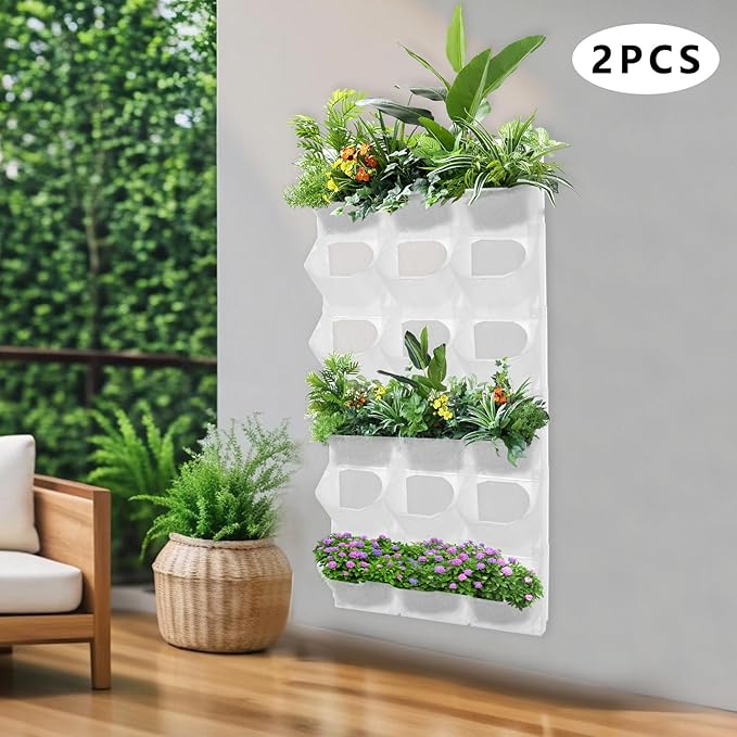 12Pieces 3-Pot Wall Planter Vertical Garden Plant Walls Wall Mounted Vertical Planter with Water-Storage Layer Stackable Wall-Mounted Flower Pot for Gardens, Balconies 180.78lbs Total Capacity (White)-Ruum Studio Home
