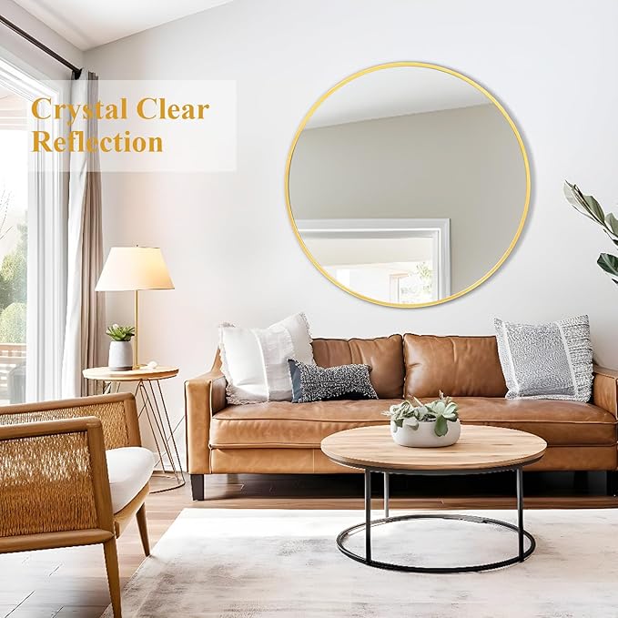 Fabuday Large Round Mirror for Wall 36 Inch Gold - Huge Circle Mirror Bathroom, Living Room, Bedroom, Hallyway, Matte Frame Metal Mirrors-Ruum Studio Home