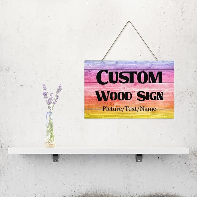 Custom Wood Sign With Hanging String, Personalized Wooden Name With Text Logo Photo, 20 Fonts, 100 Colors, Design Your Welcome for Front Door, Farmhouse 15.7x9.8 Inch-Ruum Studio Home
