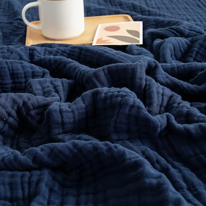 EMME Muslin Baby Blankets 100% Cotton 4-Layer Swaddle 40"x50" Lightweight Soft Breathable for Toddler, Infant, Newborn All Season Gauze Blanket, Navy Blue-Ruum Studio Home