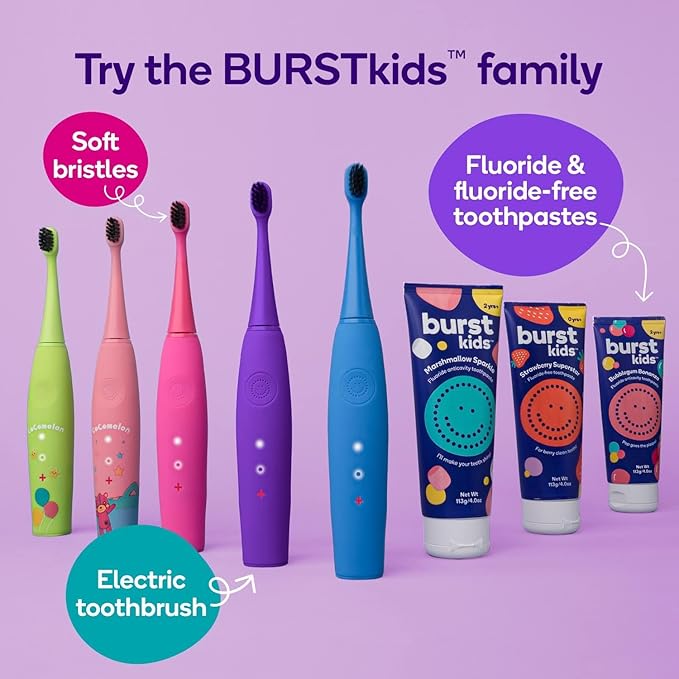 BURST Bubblegum Bonanza Kids Toothpaste with Fluoride (4oz) | Great Tasting | Flavored for Children & Toddlers | Anticavity | Dye Free & Vegan | Safe for Kids Ages 2+-Ruum Studio Home