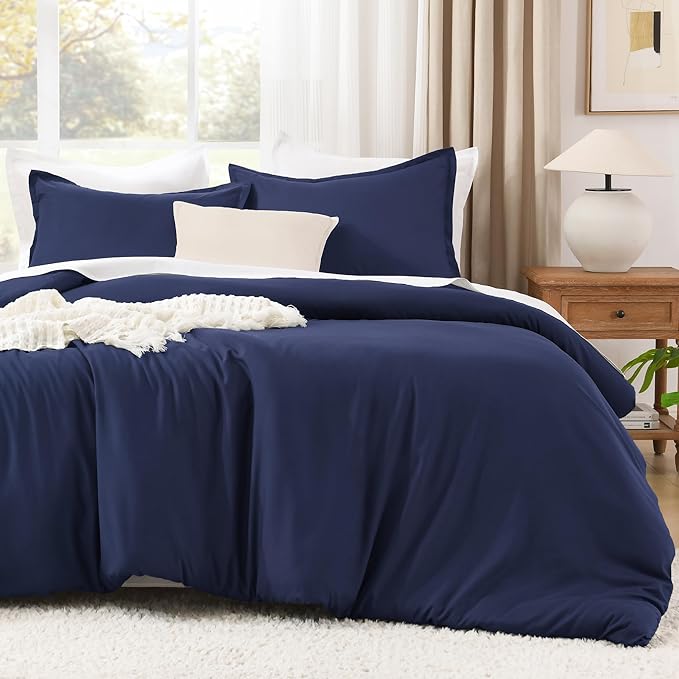 Litanika Navy Blue Comforter Set California King Size, 3 Pieces Cal King Lightweight Solid Bedding Comforter Set, All Season Fluffy Down Alternative Bed Set (104x96In Comforter & 2 Pillowcases)-Ruum Studio Home