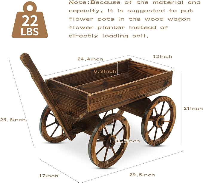 Garden Wooden Decor Rustic Flower Pot,Planters Wagon Indoor Outdoor Backyard Balcony Decor,for Outside Garden Decor Wheelbarrow Planter for Patio (Wooden Wagon)-Ruum Studio Home