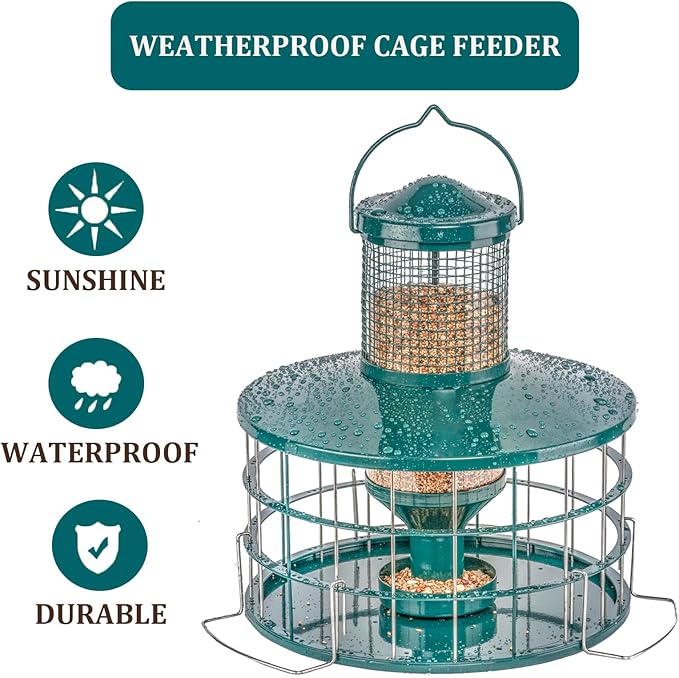 Upgraded Caged Bird Feeders Squirrel-Proof, Flexible Adjustment of Grille Size, 3 Lbs Seed Capacity, DIY Starling-Proof Caged Tube Hanging Wild Bird Feeder, Attract Small Birds(Deep Green)-Ruum Studio Home