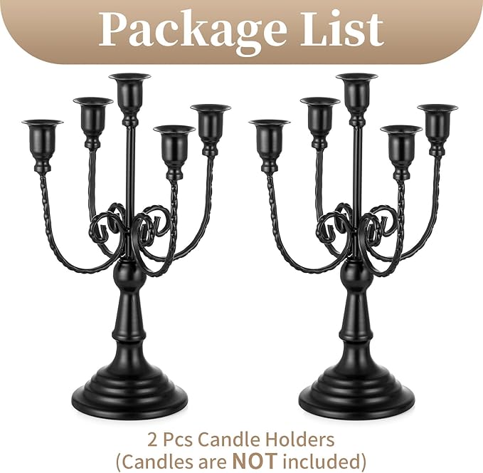 Sziqiqi Black Candelabra Candle Holder - Candle Holders for Candlesticks Set of 2 Metal Candelabrum Stand for Wedding Christmas Table Centerpieces Decor-Ruum Studio Home