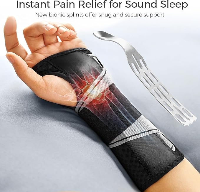 FREETOO Tendonitis Wrist Brace Night Support Fit Right Hand for Work, Pain Relief Wrist Splint for Arthritis, Sprain for Sleeping, Hand Brace for Carpal Tunnel For Women and Men (L/XL, Black/Grey)-Ruum Studio Home
