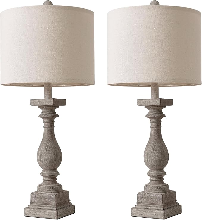 BOBOMOMO 27" Farmhouse Table Lamps with USB-A +C Ports, Vintage Rustic Lamps for Living Room, Linen Shade, Retro Side Table Lamps Set of 2 for Living Room,Bedroom,Night Stands,Office, Home Decor-Ruum Studio Home