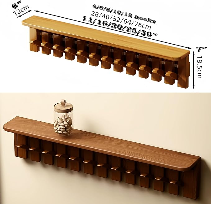 Wall Mounted Piano Key Hanger | Flip Style Hook | Entrance Wall Art Hook, Made of Oak Wood (3 Times Painted, 4 Times Polished) (Tray Beech, 4Hooks)-Ruum Studio Home