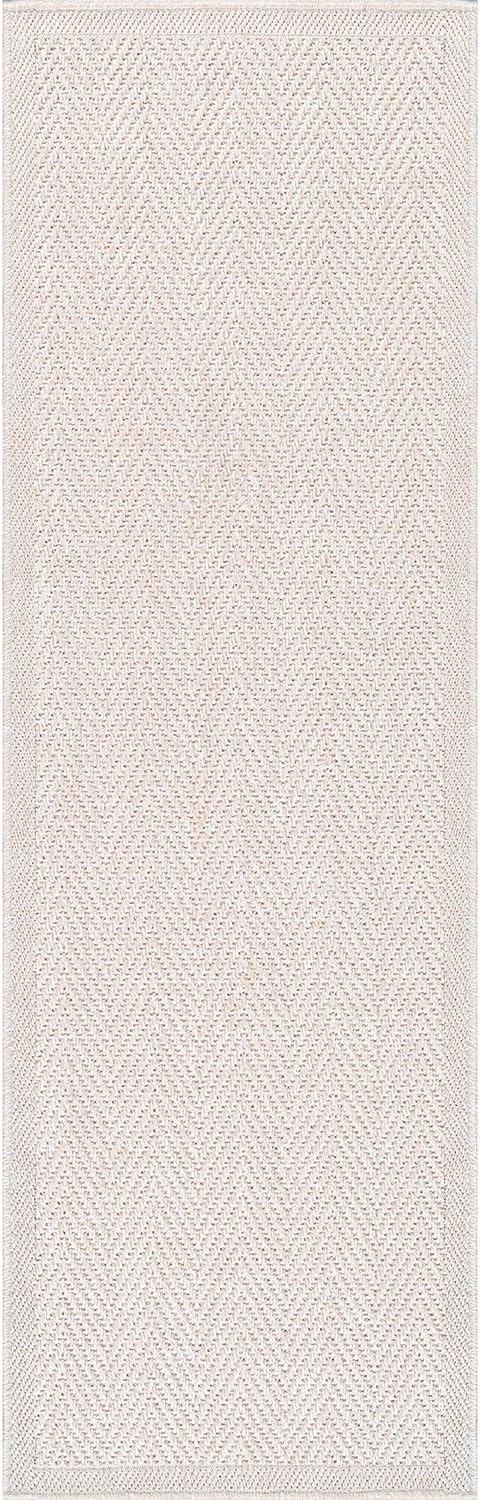 CAMILSON Indoor and Outdoor Runner Rug Off-White Herringbone Seagrass Boho Design Easy-Cleaning Non Shedding Fiber Living Room Bedroom Garden Patio and Kitchen Washable Outside Carpet Alfombras (2x7)-Ruum Studio Home