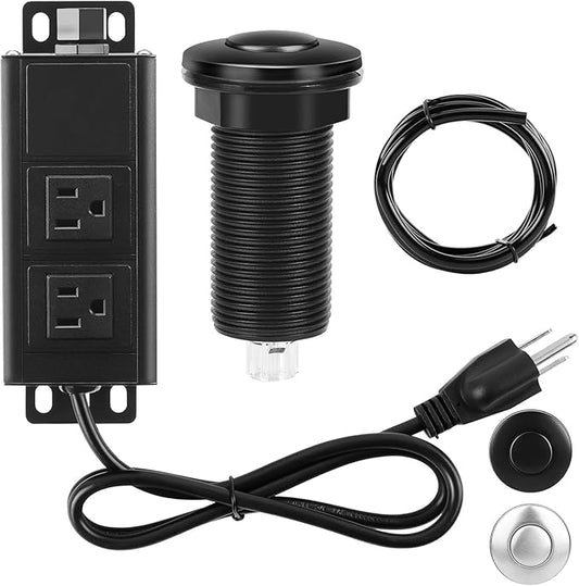 Dual Outlet Garbage Disposal Air Switch Kit, UL Listed Sink Top Air Switch for Food Waste Disposal, 3.58” Extra Long Air Button, Black Stainless Steel-Ruum Studio Home