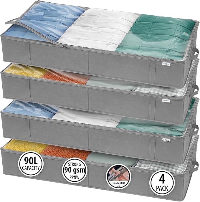 Closet Organizers and Storage - Maximize Space with Under Bed Storage Containers & Clothes Storage - Ideal Closet Organizer, Toy Storage Organizer & Underbed Storage (Grey, 4 Pack)-Ruum Studio Home