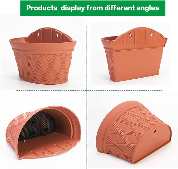 Sungmor Wall Hanging Planters,11.5 Inch Hanging Flower Pots for Railing Fence - Indoor Outdoor Balcony Wall Hanging Basket, Plastic Plant Pot Container - Half Round & 3PC Pack & Brick Red-Ruum Studio Home