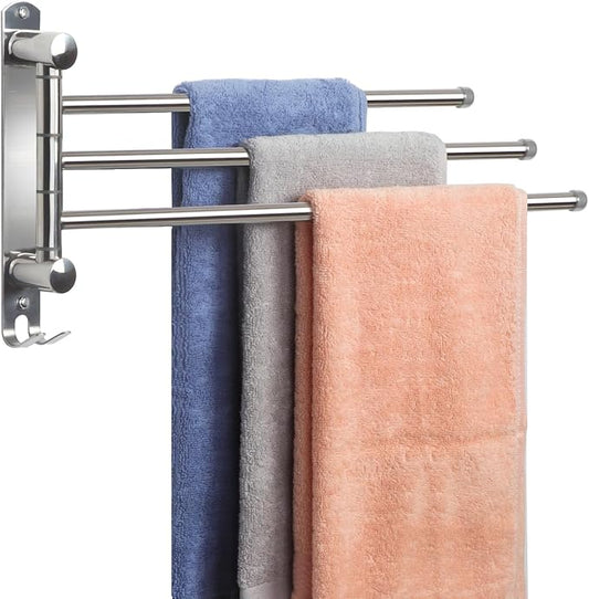 Bathroom Towel Rack JSVER 3 Arms Extended Towel Holder, Swivel Towel Bar, SUS304 Stainless Steel Space Saving Towel Racks for Bathroom, Kitchen-Ruum Studio Home