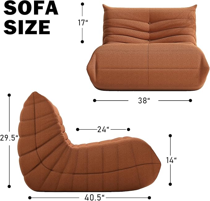 Bean Bag Chair, Fireside Chair Bean Bag Sofa Large Bean Bag Chair for Adults, Bean Bag Chairs for Teens with High Density Comfortable Foam, Memory Foam Bean Bag for Living Room, Bedroom (Orange)-Ruum Studio Home