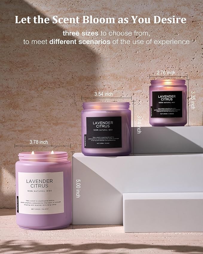 M&SENSE Lavender Citrus Candles, 19.4oz 110H Burn Time Large Natural Soy Candles for Home Scented, Stress Relief Aromatherapy Gifts for Mom Friends Teacher & Spa, Bath, Yoga-Ruum Studio Home