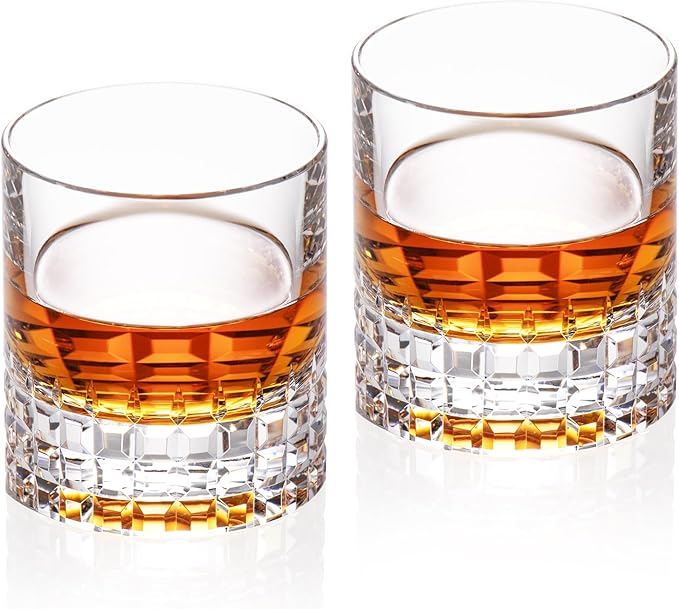 KAMMAK Crystal Whiskey Glasses Set of 2, Luxury 7.78oz Old Fashioned Glasses Stemless, Hand Blown Cocktail Glasses, Handcrafted Cut Scotch Cup for Women, Men Gift for Bourbon Barware, Home Bar-Ruum Studio Home