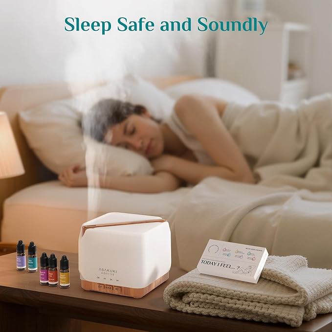 ASAKUKI Essential Oil Diffuser 700ml, Ultrasonic Aromatherapy Humidifier with Top 6 Essential Oils Set, 7 LED Colors, Timer & Auto-Off, Large Room Diffuser-Ruum Studio Home