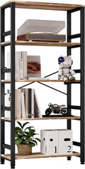 IRONCK Bookshelves and Bookcases, 31.5in Wide Shelf 5-Tier Ladder Shelf 110lbs/shelf Vintage Industrial Style Bookcase for Bedroom Living Room Home, Rustics Brown-Ruum Studio Home