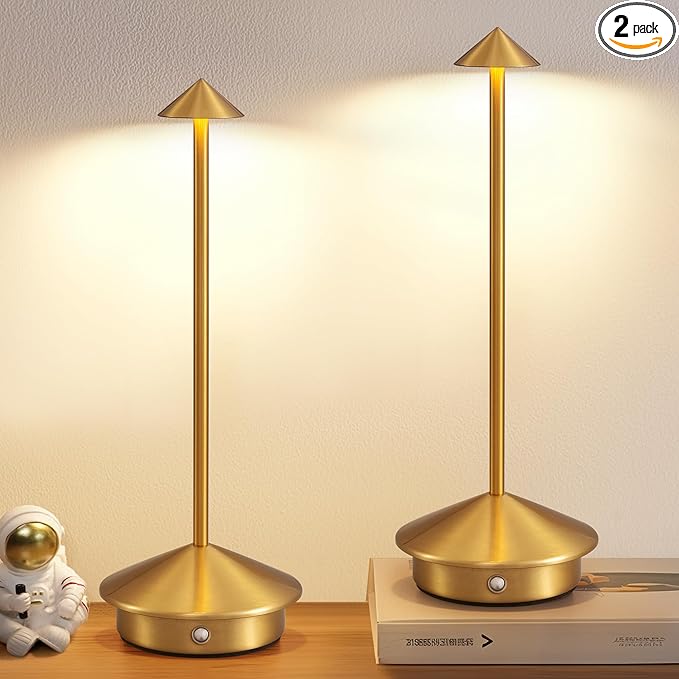 Modern Cordless Table Lamp Set of 2, Portable LED Desk Lamps, 5000mAh Rechargeable Battery Operated Lighting for Bedroom Dining Room Restaurant Coffee Shop Camping Night Light (Gold)-Ruum Studio Home