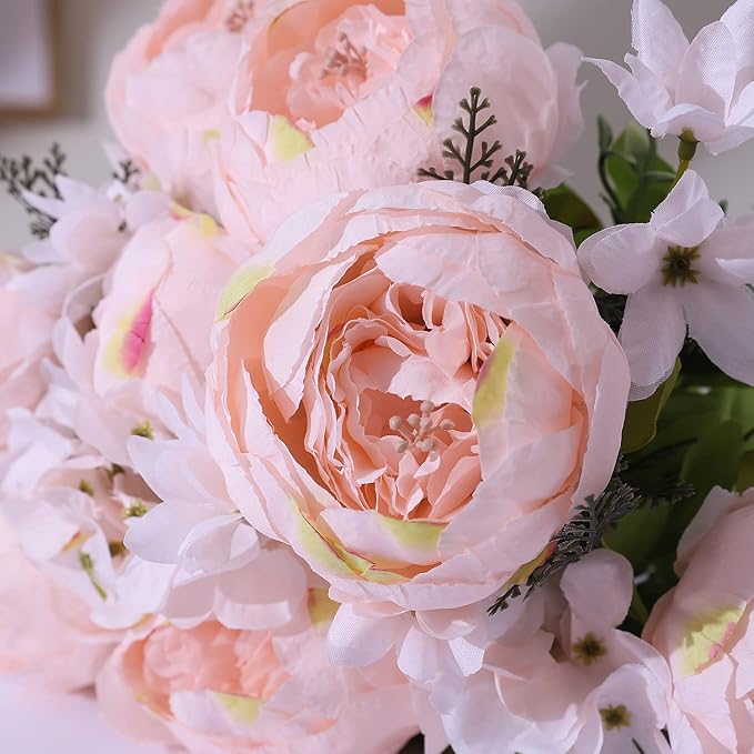 Duovlo Springs Flowers Artificial Silk Peony Bouquets Wedding Home Decoration,Pack of 1 (Spring Pure Pink)-Ruum Studio Home