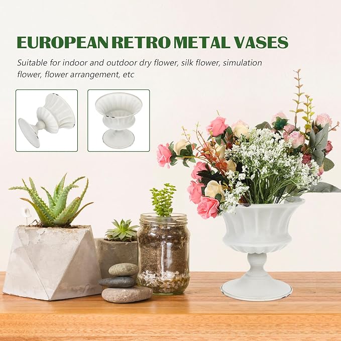 Urn Planter Antique Column Plant Pot Shabby Chic Metal Vase Pillar Plant Container Wedding Centerpieces Vases for Front Porch Decor White White Planter-Ruum Studio Home