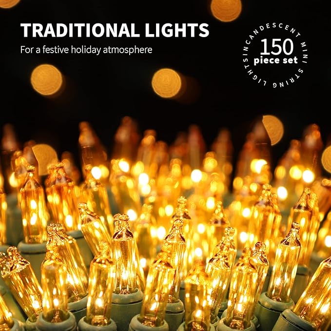150LIGHTS Yellow Extra-Bright with End Connectors Christmas Decorative Lights 9.72m UL Certified Mini String Light Set Waterproof for Home Garden Holiday Christmas Tree Party Patio Wedding-Ruum Studio Home