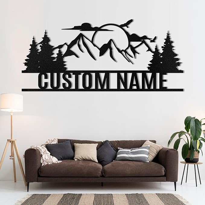 Personalized Mountain Metal Sign, Metal Mountain Wall Art Decor, Custom Family Name Sign, Custom Sign Outdoor Metal, Forest Home Decor Sign, Nature Wall Art, Cabin Decor, Housewarming Gifts-Ruum Studio Home