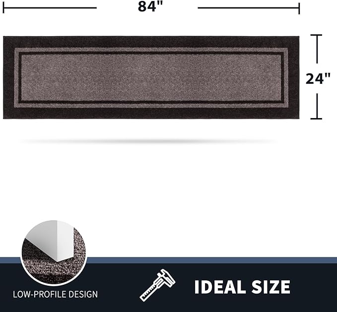 PURRUGS Dirt Trapping Door Mat 24" x 84", Non-Slip/Skid Machine Washable Entryway Rug, Shoes Scraper, Area Rug, Super Absorbent Welcome Mat for Muddy Wet Shoes and Paws, Grayish Brown & Coffee-Ruum Studio Home