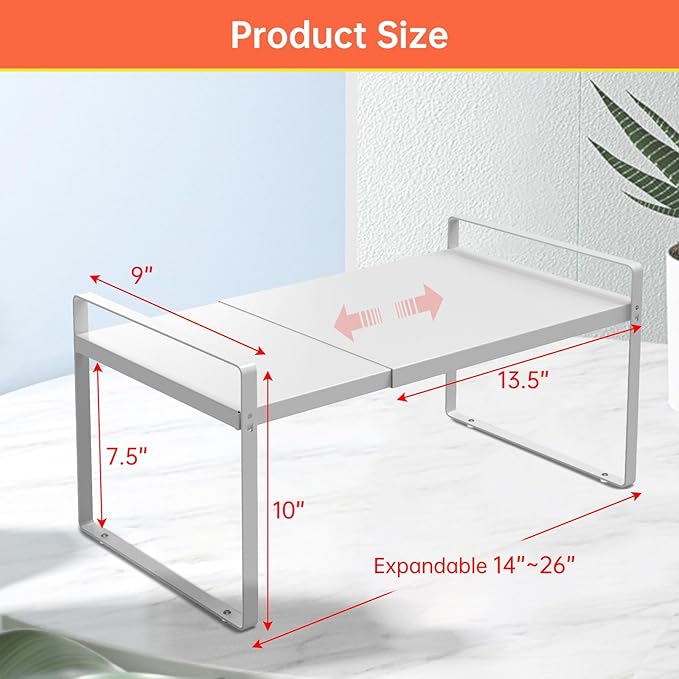 Expandable Cabinet Shelf Organizer Rack 9 inch, Pantry Organizer Lengthen from 14” to 25” ， Large Kitchen Cabinet Storage Shelf Rack， Storage Organizer white，Spice Rack Expandable Shelves,-Ruum Studio Home