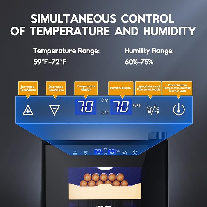 Electric Cigar Humidor Cabinet 25L, Tylza Electric Humidors for Cigars with Temp & Humidity Control, Digital Hygrometer, Lock, Refrigerator, Cigar Humidors with Cedar Wood Drawer Shelves, 170 Cigars-Ruum Studio Home